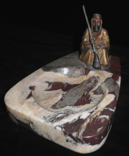 1890s-Early 1900s Austrian Cold Painted Bronze & Marble Arab Sentry Cuff Link Tray