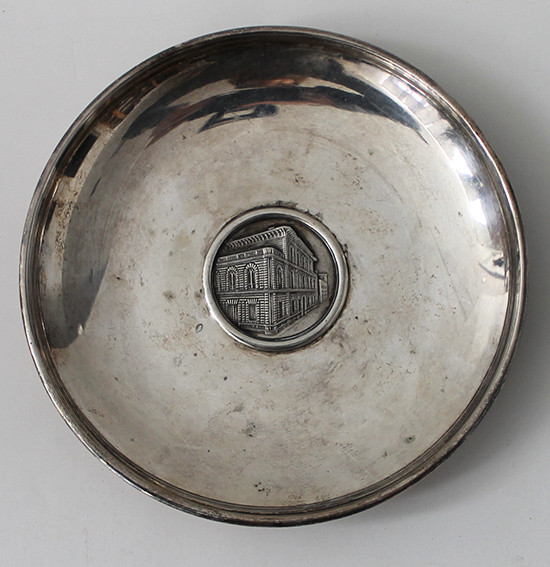 1973 800 Silver Tray for 150th Anniversary of CARIPLO SpA BANK of Italy by Bertoni