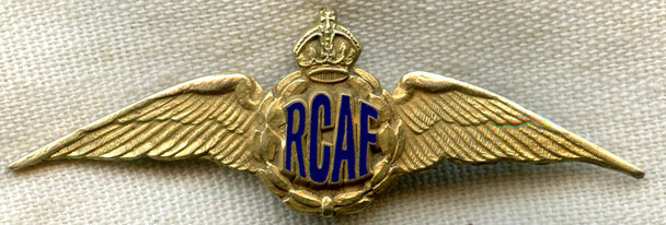 Beautiful WWII RCAF Sweetheart Wing in Gilt Brass and Enamel - Maker Marked BIRK-ELLIS