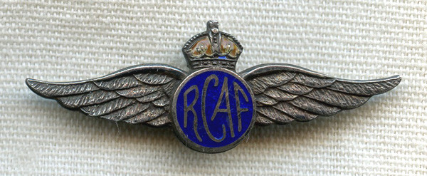 WWII RCAF (Royal Canadian Air Force) Sweetheart Wing in Enameled Sterling Silver
