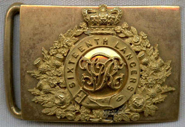 Gorgeous, 1890's British 16th Lancers Officer's Mess Dress Belt Buckle in Fire Gilt Brass