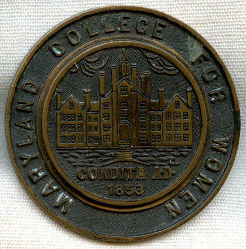 Large Circa 1900 Bronze Pin-Back Badge for Maryand College for Women in Lutherville, MD