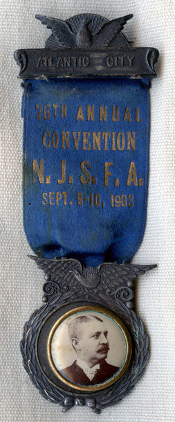1903 26th Annual New Jersey State Firemen's Assoc. Convention Badge from Atlantic City