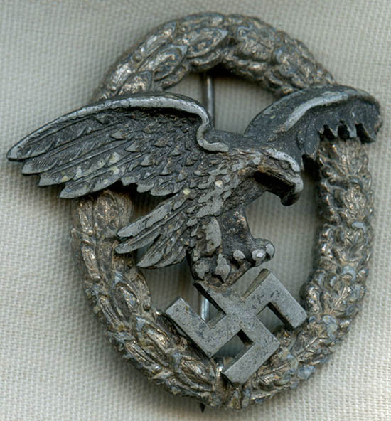 Great Mid-Late WWII Luftwaffe Observer Badge in Plated Zinc