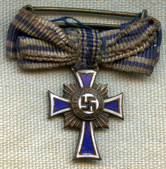 Scarce WWII Miniature German Mother's Cross 3rd Class in Bronze