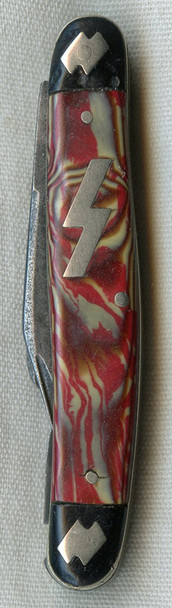 Rare 1930's German American Bund Siegrune Pocket Knife in Bund Colors with Dazzler Slabs & FIVE Runes!