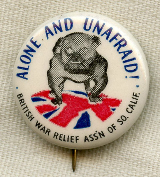 WWII Celluloid British War Relief Association of Southern California Bulldog Pin