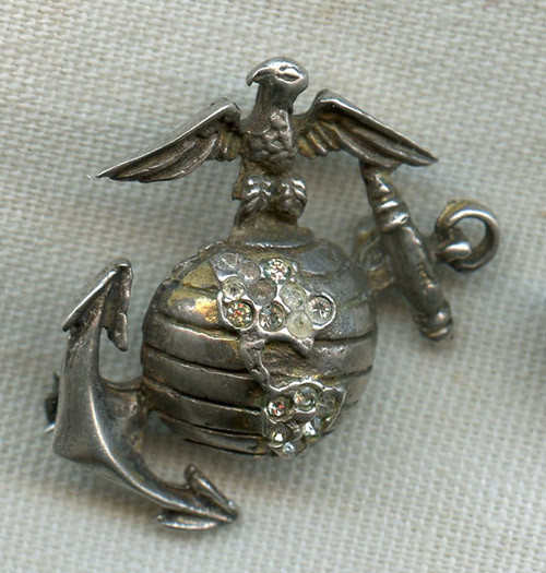 Nice Sterling WWII USMC Sweetheart EGA Pin with Rhinestones