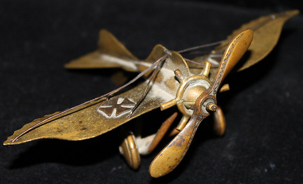Wonderful, WWI Trench Art Miniature German Eindecker Aircraft in Brass & Copper