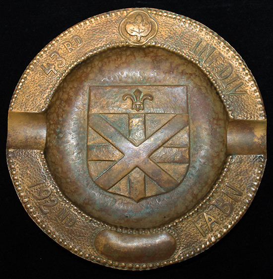 Great WWII 'Trench Art' Ashtray, US Army 192nd Field Artillery BN, 43rd Infantry Division