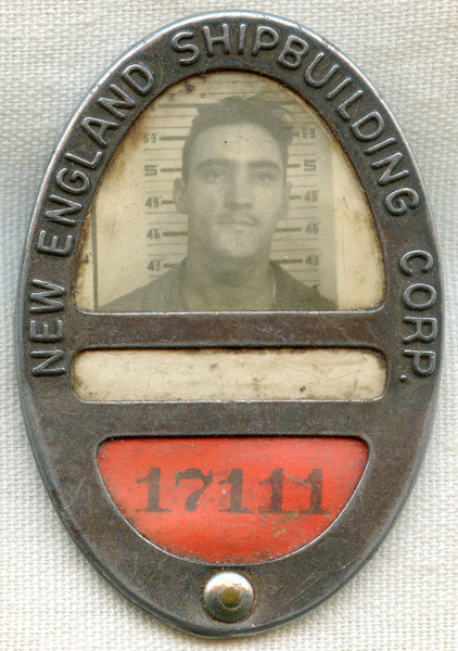 WWII New England Ship Corp. Worker ID Badge #17111 (South Portland, Maine)