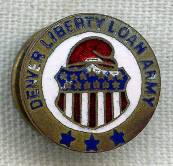 WWI Denver, Colorado Liberty Loan Army Lapel Pin Homefront by Whitehead & Hoag