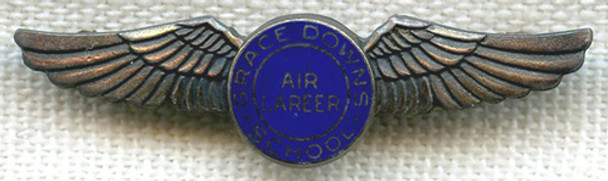 Sterling 1940s Grace Downs Air Career School Graduation Wing - Rare to Find This Early!