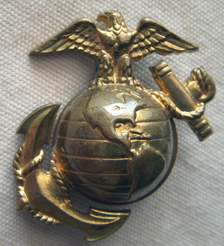 Rare Late 1930s USMC EM Model 36 Dress EGA Hat Badge with Robbins Mark