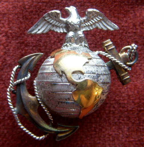 Rare WWII USMC Model 1944 Officer Dress EGA by H&H in Sterling & 10K