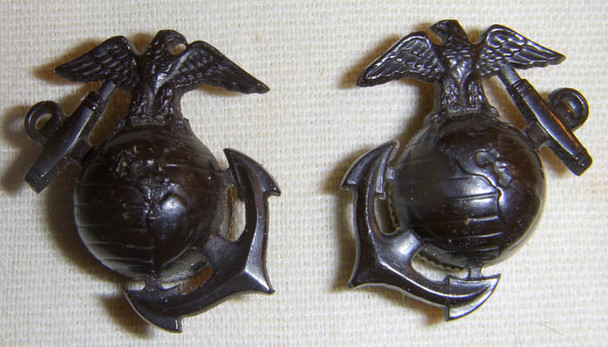Scarce Pair of Circa 1943 USMC EM Collar EGAs in Plastic
