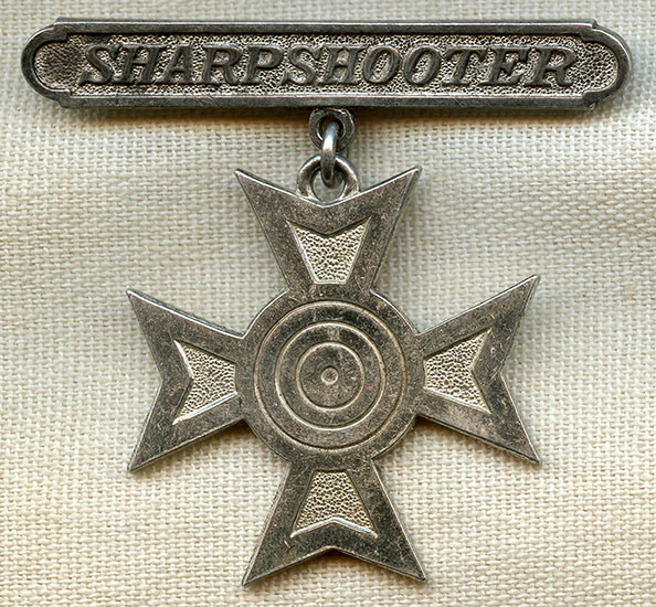 Rare 1920's - 1930's USMC Sharpshooter Badge by F. H. Noble in Sterling