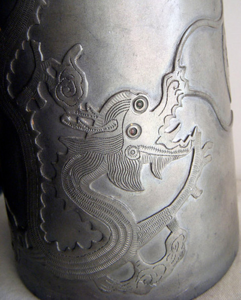 Wonderful China Marine Regimental Quartermaster Pewter Beer Mug with Dragon Dated 1928