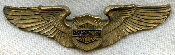 Very Rare Late 1930s-Early 1940s Harley-Davidson Large Wing in Gold-Plated Brass