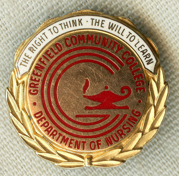 Nice 1960's Greenfield Community College Nursing School Graduation Pin