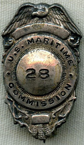 WWII US Maritime Commission Agent Wallet Badge #'d 28 in Silver Plated Steel
