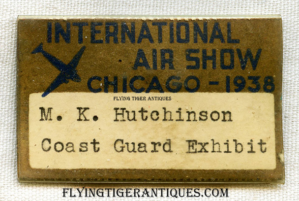 1938 Chicago International Air Show Exhibitor Badge of M.K. Hutchinson, USCG Exhibit