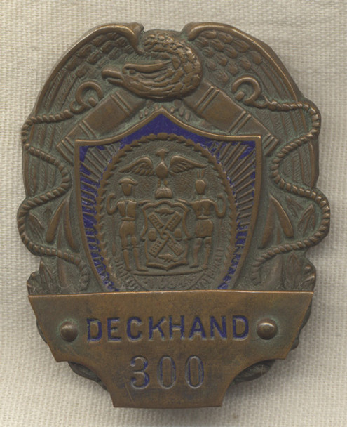 Rare, 1930s New York Harbor Ferries Deckhand Hat Badge Used on Staten Island Ferry