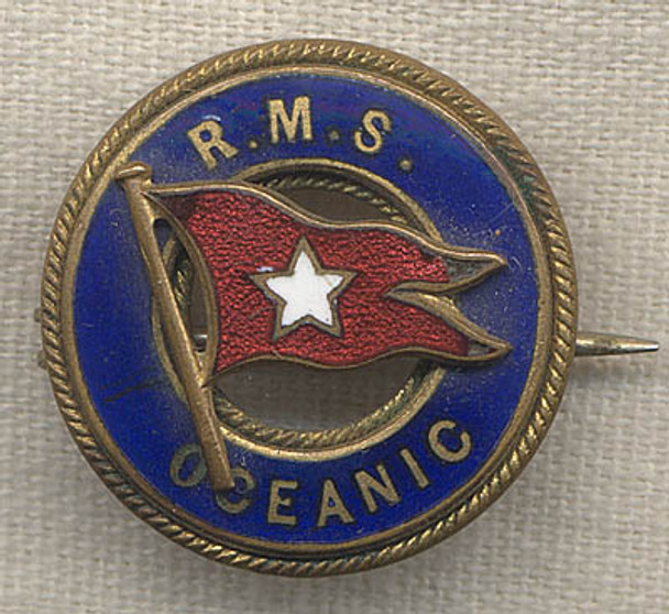Wonderful ca 1900 White Star Line Steamship R.M.S. Oceanic Souvenir Lapel Pin