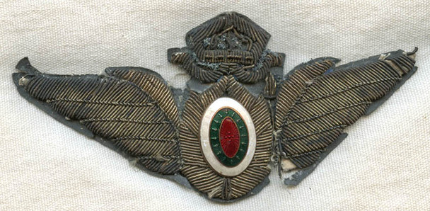 Rare But Rough WWII Bulgarian Air Force Officer's Hat Badge in Bullion & Enamel