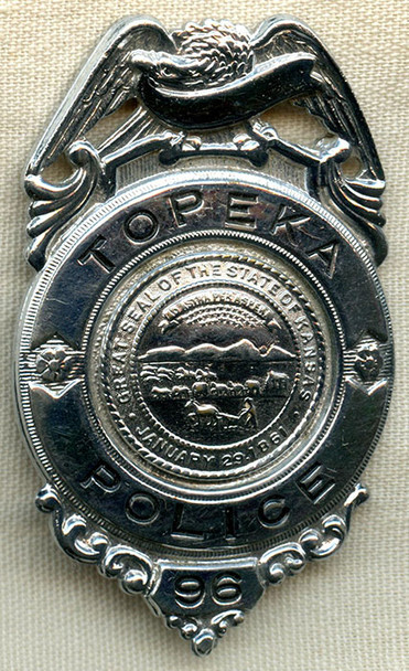 1940's - 1950's Topeka, Kansas Police Badge in Excellent Condition