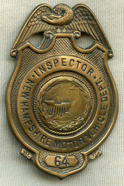 Rare Mid 1930's New Hampshire Motor Vehicle Department Inspector Badge PRE State Police
