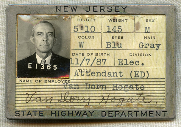 Great 1930's New Jersey State Highway Dept. Electric Division Attendant ID Badge