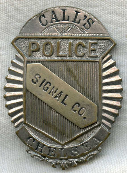 Unique 1920s Call's Police Signal Co. Badge from Chelsea, Massachusetts
