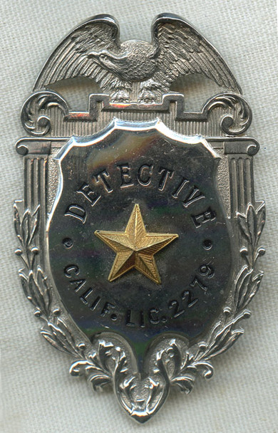 Stunning 1930s California Detective Badge by Irvine & Jachens