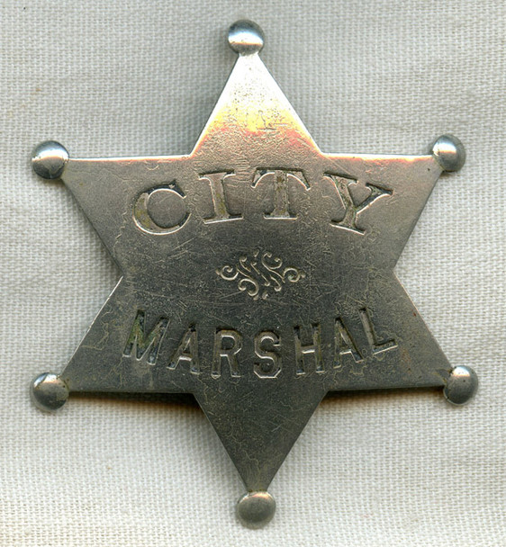 Circa 1900s - 1910s "Stock" City Marshal 6-Point Star Badge with Great Look