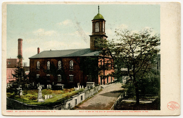 Circa 1907 Postcard of St. John's Church and Graveyard, Portsmouth, New Hampshire with Border
