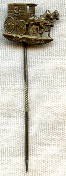 Wonderful 1890's Rural Free Delivery US Mail Route Horsedrawn Vehicle Bronze Stick Pin
