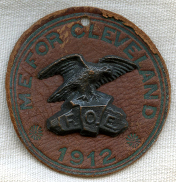 1912 Leather & Bronze Baggage Tag from Fraternal Order of Eagles (FOE) for National Convention