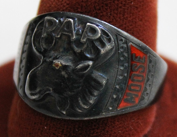 Wonderful 1920's Loyal Order of Moose Ring in Enameled Sterling size 11