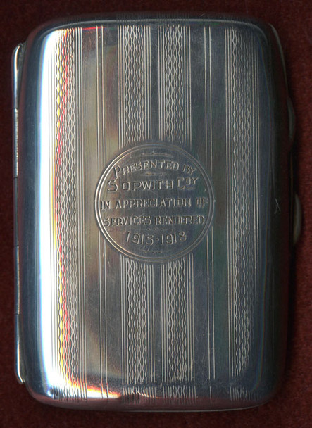 Cheroot Case in Birmingham Silver Date-Stamped 1917 Presented by UK Sopwith Aviation Co.