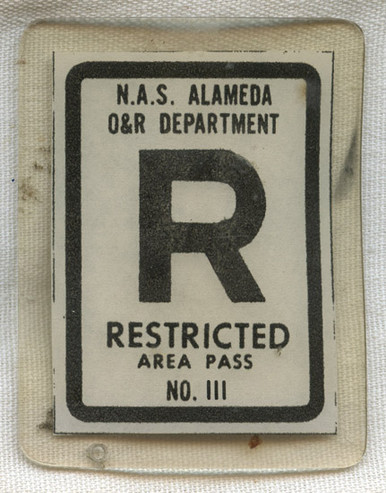 Redacted Entry Pass Circa 1950 (Korean War) NAS Alameda Overhaul & Repair Dept. Restricted ...