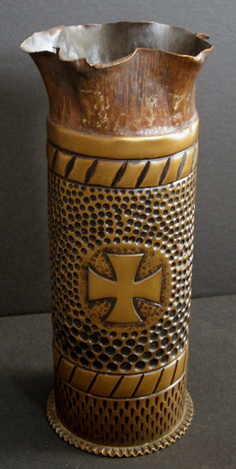 Great WWI (1917) German Artillery Shell Trench Art with Iron Cross
