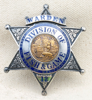 Gorgeous 1930s STERLING CA Division of Fish & Game WARDEN Badge #12 by ...