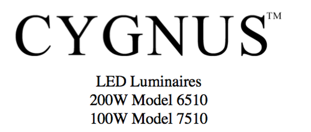 User Manual for Cygnus LED fixtures. 200 Watt is 6510, 100 Watt is 7510