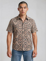 Halona Ikat Diamond Short Sleeve Shirt - Neutral Taupe