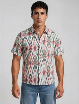 Halona Ikat Mirage Short Sleeve Shirt - Beige Pastels