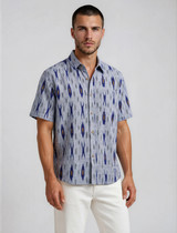 Halona Ikat Constellation Short Sleeve Shirt – Light Blue