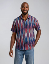 Halona Ikat Camp Shirt - Vibrant Blue Purple Red