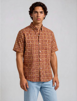 Block Print Orange Stars in Circles Shirt