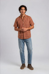 Block Print Orange Stars in Circles Shirt